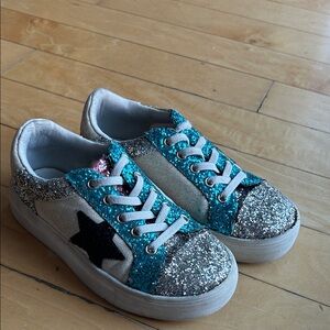 MIA Glittery Silver and Teal Kids Sneakers